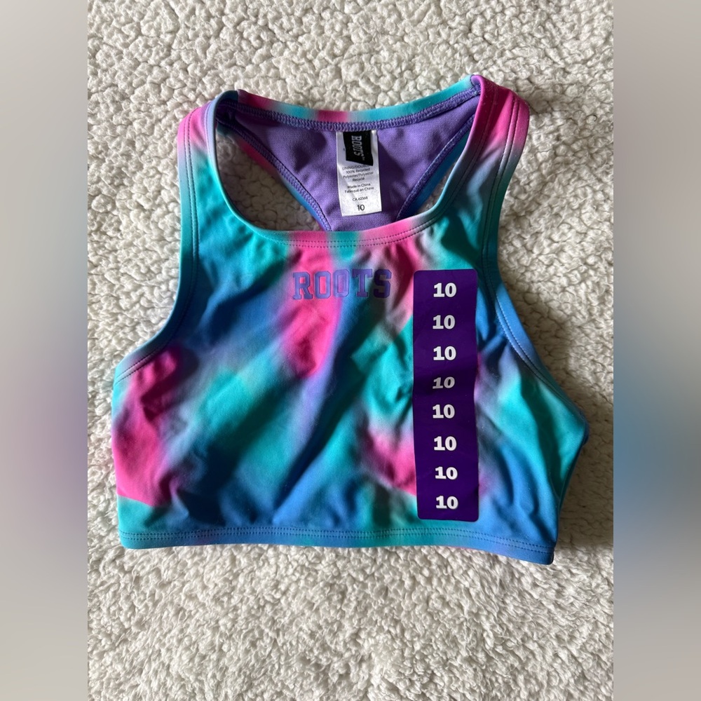 Roots Girls Tie-Dye Racerback Sports Bra/Crop Top Size 10